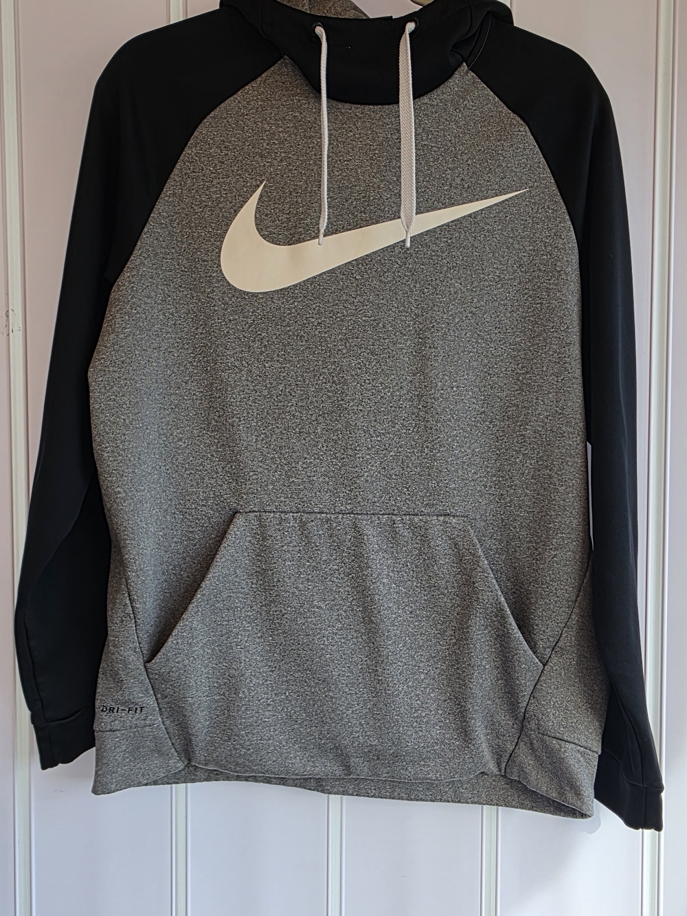Nike Black And Gray Pullover Hoodie with White Swoosh Medium